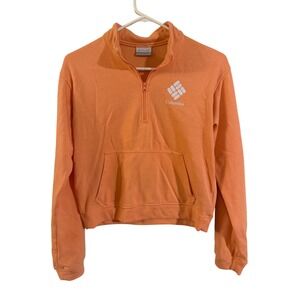 Columbia Orange Quarter Zip Pullover Sweatshirt Women's Size Small Cropped Athle